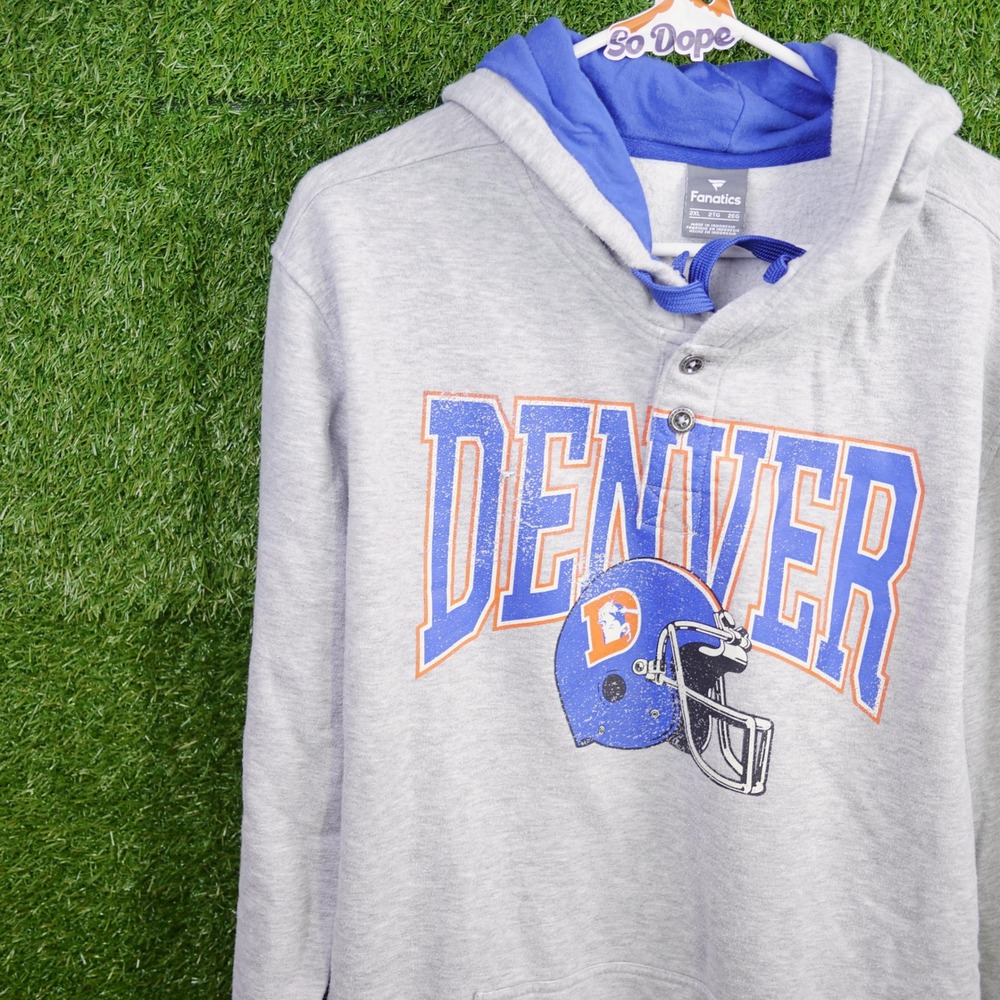 Fanatics Hoodie Grey Denver Broncos Henley Pullover - Men Size XXL